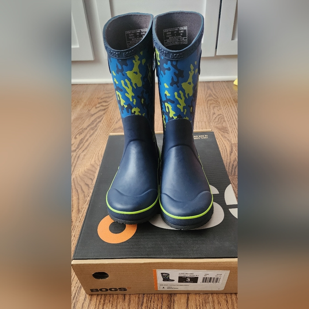Blue and Green Camo Rain Boots